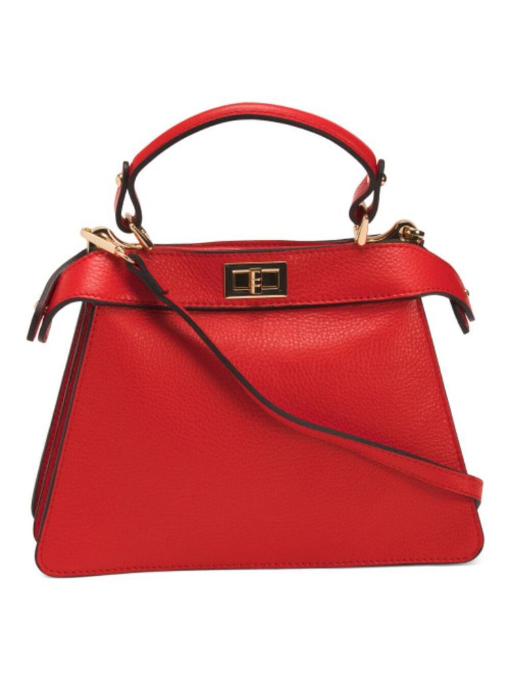 CHEVAL Red Made In Italy Leather 2 Compartment Turn Lock Satchel